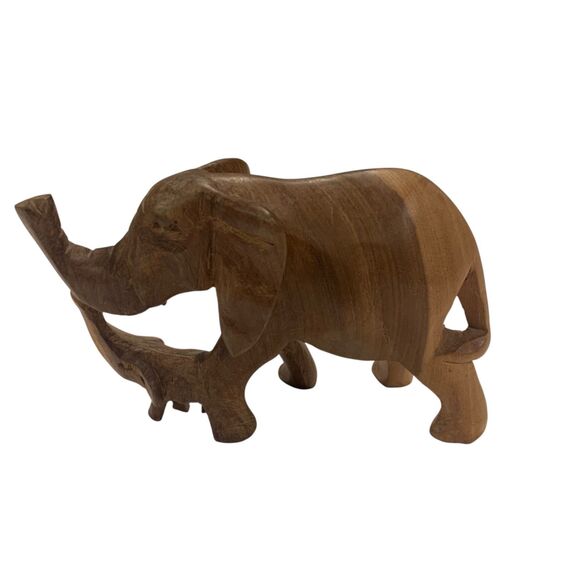 Set of 2 Hand Carved Wood Elephant Figurines Dark Wood Light Wood PLEASE READ - Picture 11 of 14